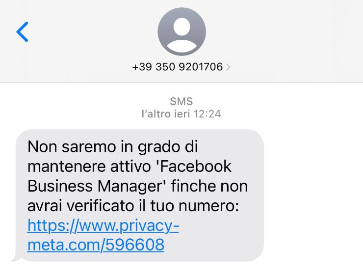 SMS truffa di Facebook