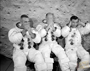 L'equipaggio dell'apollo 10: Eugene Cernan, Thomas Stafford e John Watts Young