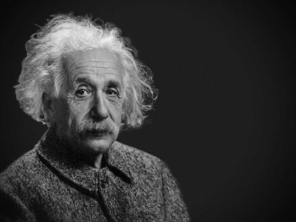 foto in bianco e nero di Albert Einstein 