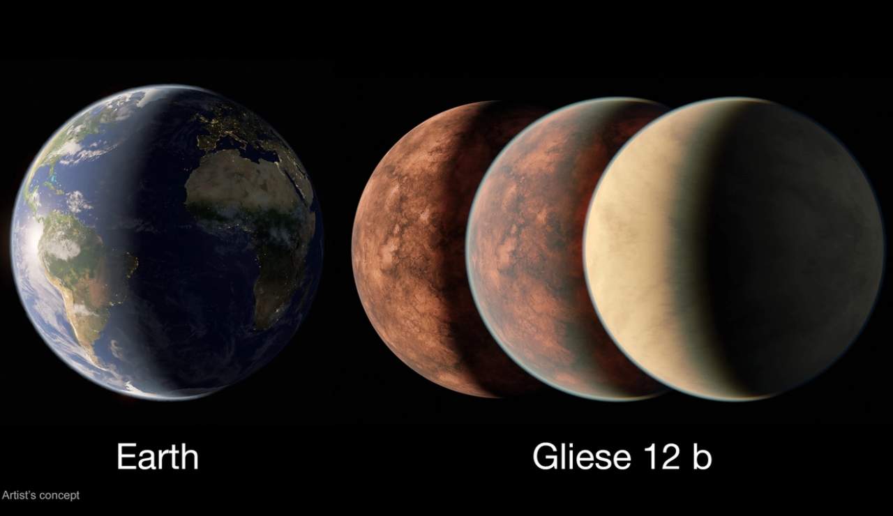 Confronto tra la Terra e una rappresentazione artistica di Gliese 12 b